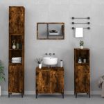 Set mobilier de baie, 3 piese, stejar fumuriu, lemn prelucrat GartenMobel Dekor