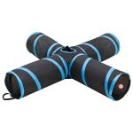 Tunel pentru pisici 4 căi, negru și albastru, 132 cm, poliester GartenMobel Dekor