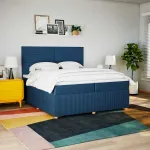Pat box spring cu saltea, albastru, 200x200 cm, textil GartenMobel Dekor