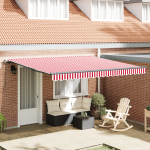 Marchiză retractabilă manuală cu dungi roșii și albe 400x300 cm. GartenMobel Dekor