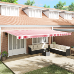 Marchiză manuală retractabilă Roșie și Albă Stripe 600x300 cm GartenMobel Dekor