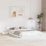 Cadru de pat cu măsuțe de noapte Alb 150x200cm Lemn masiv GartenMobel Dekor