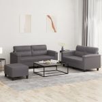 Set de canapele cu perne, 3 piese, gri, piele ecologică GartenMobel Dekor