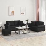 Set de canapele cu perne, 3 piese, negru, piele ecologică GartenMobel Dekor