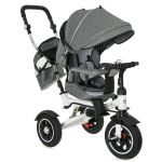 Tricicleta 3in1 105x52x94 cm, sezut rotativ 360°, roti fara aer, copertina reglabila, gri Household NewTrend