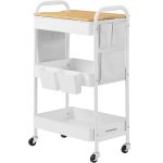 SONGMICS Raft de depozitare mobil tip carucior rulant, pentru baie sau bucatarie, cadru otel cu blat MDF, 31x44x74 cm, alb Household NewTrend