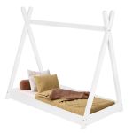 Pat din lemn pentru copii, model TeePee, somiera inclusa, 61x146x130 cm, alb Household NewTrend