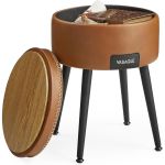 VASAGLE Taburet cu spatiu de depozitare, tapitat PU, cu 2 fete, diametru 32 cm, maro Household NewTrend