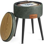 VASAGLE Taburet cu spatiu de depozitare, tapitat PU, cu 2 fete, diametru 32 cm, verde Household NewTrend