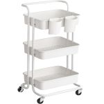 SONGMICS Carucior de depozitare pe roti, pentru bucatarie sau baie, cu 3 nivele, 42x34x86 cm, alb Household NewTrend