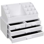 SONGMICS Organizator de cosmetice, cu 4 sertare si 16 compartimente de diferite dimensiuni, 24x14x19cm, alb Household NewTrend