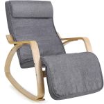 SONGMICS Scaun balansoar din lemn, suport picioare reglabil, maxim 150kg, 55x122x84cm, gri inchis Household NewTrend