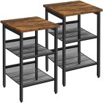 VASAGLE Set de 2 noptiere, cu cadru metalic, blat MDF, rafturi reglabile, 40x40x50cm, maro rustic Household NewTrend