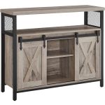VASAGLE Comoda pentru living sau bucatarie, cu 2 usi glisante, rafturi reglabile, stil rustic, 33x100x80cm, gri Household NewTrend