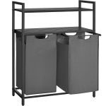 VASAGLE Cos de rufe, cu 2 saci detasabili, 2 rafturi, capacitate de 46L per sac, 73x33x92cm , negru si gri Household NewTrend