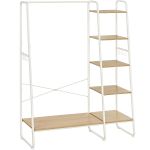 VASAGLE Raft pentru haine cu suport pentru pantofi, 5 polite, 6 carlige laterale, 45x120x160cm, alb Household NewTrend