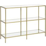 VASAGLE Masa de intrare, pe 3 nivele, blat din sticla securizata, cadru metalic, 30x100x73cm, auriu Household NewTrend