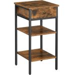 VASAGLE Noptiera inalta cu sertar si 2 rafturi de depozitare, stil industrial, 35x35x70cm, maro rustic si negru Household NewTrend