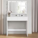 VASAGLE Masa de toaleta cu oglinda, iluminare LED, 2 sertare si 3 compartimente deschise, 80x40x140cm, modern, alb Household NewTrend