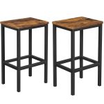 VASAGLE Set 2 scaune bar inalte, sezut dreptunghiular, cadru din otel, 40x30x65cm, stil industrial, maro rustic si negru Household NewTrend