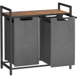 VASAGLE Cos de rufe, 2 compartimente, saci de rufe detasabili, raft, cadru metalic, 2x46L, 73x33x72 cm, maro rustic si gri Household NewTrend