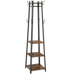 VASAGLE Cuier de haine cu 3 rafturi, suport cu carlige, din otel, 43x43x180 cm, stil industrial, maro rustic si negru Household NewTrend