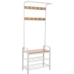 VASAGLE Cuier pentru haine cu banca de depozitare a pantofilor, cu 9 carlige detasabile, o sina pentru haine, 34x72x183 cm, modern, stejar si crem Household NewTrend