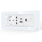 Priza Schuko + Ingusta + Dubla USB + TV + Internet cu Rama Din Sticla LUXION, Standard Italian, 6M SmartElectro IntelligentHouse