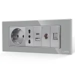 Priza Schuko + Ingusta + Dubla USB + TV + Internet cu Rama Din Sticla LUXION, Standard Italian, 6M SmartElectro IntelligentHouse