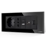 Priza Schuko + Ingusta + Dubla USB + TV + Internet cu Rama Din Sticla LUXION, Standard Italian, 6M SmartElectro IntelligentHouse