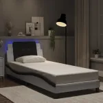 Cadru de pat cu lumini LED alb/negru 100x200 cm piele ecologică GartenMobel Dekor