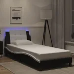 Cadru de pat cu lumini LED negru/alb 90x200 cm piele ecologică GartenMobel Dekor