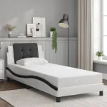Cadru de pat cu tăblie alb și negru 100x200cm piele artificială GartenMobel Dekor