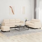Set de canapele cu perne, 3 piese, bej, microfibră GartenMobel Dekor