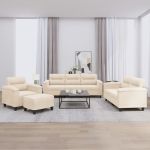 Set de canapele cu perne, 4 piese, bej, microfibră GartenMobel Dekor