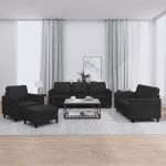 Set de canapele cu perne, 4 piese, negru, piele ecologică GartenMobel Dekor