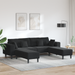 Canapea din catifea cu pernă cu pernă 3 pcs Negru 208 cm Catifea GartenMobel Dekor
