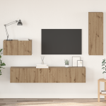 Dulap pentru TV pe Perete cu raft Altele cu depozitare cu ușă 4 pcs Stejar artisanal GartenMobel Dekor