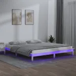 Cadru de pat cu LED King Size, alb, 150x200 cm, lemn masiv GartenMobel Dekor