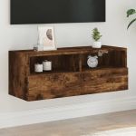 Comodă TV de perete stejar fumuriu 80x30x30 cm lemn prelucrat GartenMobel Dekor