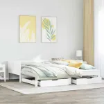 Pat de zi cu extensie și sertare fără saltea, alb, 90x190 cm GartenMobel Dekor