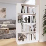 Bibliotecă/Separator cameră, alb, 80x25x132 cm lemn masiv pin GartenMobel Dekor
