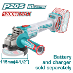 TOTAL - POLIZOR UNGHIULAR 20V - MOTOR FARA PERII (NU INCLUDE ACUMULATOR) PowerTool TopQuality