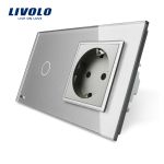 Intrerupator simplu cap scara / cap cruce + priza simpla Livolo rama din sticla SmartElectro IntelligentHouse