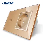 Intrerupator simplu cap scara / cap cruce + priza simpla Livolo rama din sticla SmartElectro IntelligentHouse