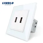 Priza dubla USB Livolo cu rama din sticla SmartElectro IntelligentHouse