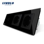 Intrerupator LIVOLO simplu cap scara / cap cruce cu touch si 2 prize din sticla SmartElectro IntelligentHouse