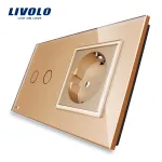 Intrerupator dublu cap scara / cap cruce + priza simpla Livolo rama din sticla SmartElectro IntelligentHouse