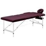 Masă de masaj pliabilă cu 3 zone, violet vin, aluminiu GartenMobel Dekor