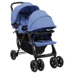 Cărucior pentru gemeni în tandem, bleumarin, oțel GartenMobel Dekor